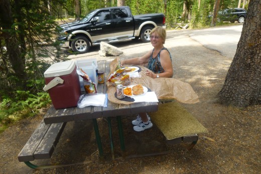 Here I am, enjoying the picnic lunch we brought from our cabin. WE stayed in a cabin on a ranch with horse back rides, etc. OOPPPS can't tell you about that now. That is another HUB to be written in the near future.