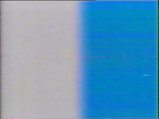 Televised 3D movies in the 80's started with this split screen test pattern. You had 60 seconds to adjust the television until the entire screen appeared to be the same color through the blue filter.
