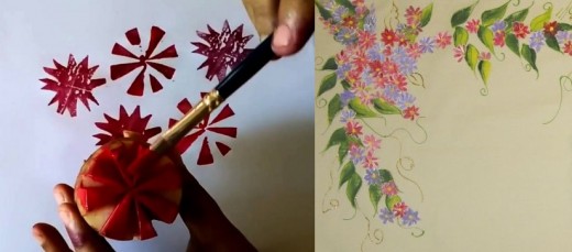 Vegetable Printing (L) and One Stroke Painted (R) Pillow Covers