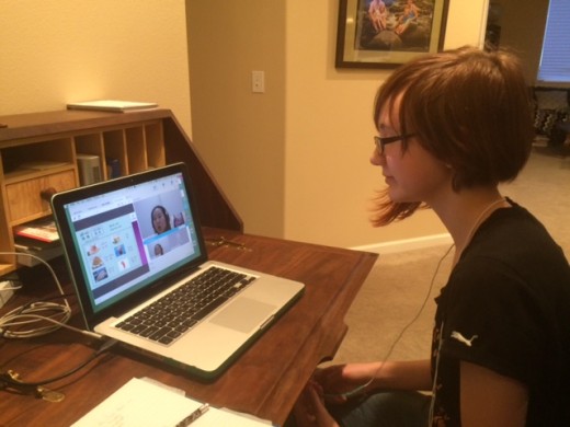 My daughter engaged in conversation with her instructor, Sasha.