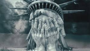 I'd hide my face too, Lady Liberty, if I saw what was happening in America today.