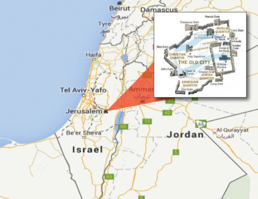 Israel Map with Old City Jerusalem Detail (Inset)