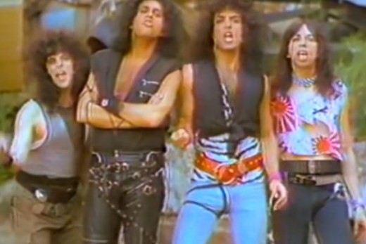 The band Kiss in the music video Lick It Up. Without their iconic makeup. Pretty revolutionary and surreal when it occurred.