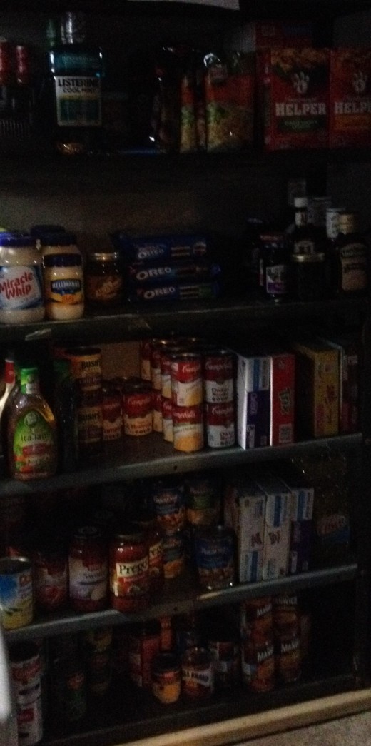 This is an example of a small-time couponer's shelf, but many big-time couponers have entire rooms, basements, and/or garages full of their stockpiles.