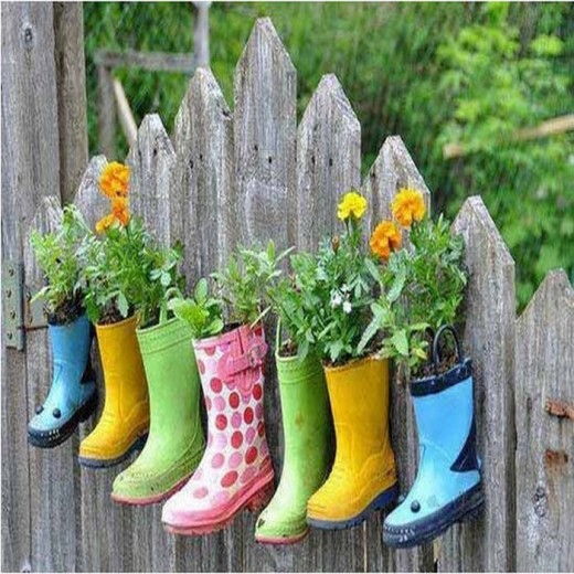 Boots repurposed as planters
