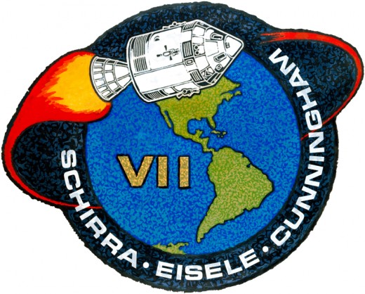 Apollo 7 mission patch for the 11-day mission, the first manned space flight to broadcast video and audio back to Earth from orbit.