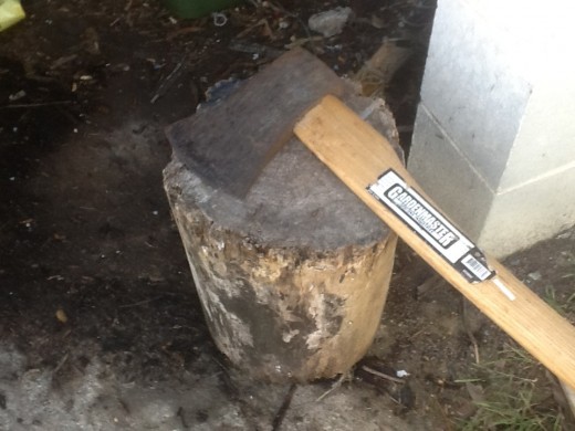 Axe and chopping block (for chopping firewood)