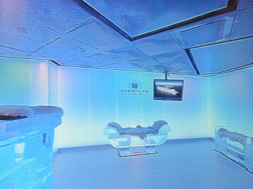 The Ice Lounge on Norwegian Epic. Some tourist visited this location where you had to wear special coats because of the temperature and two drinks were included.