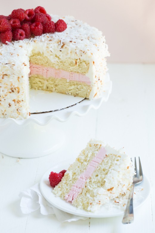Coconut Cake with Raspberry Buttercream Filling