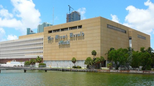 The Miami Herald Building with a prominent sign