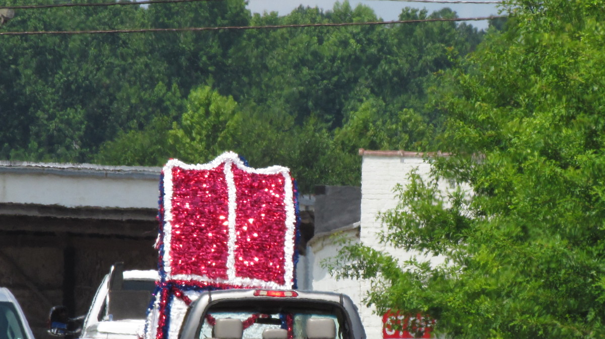 The float departed after the parade was completed.