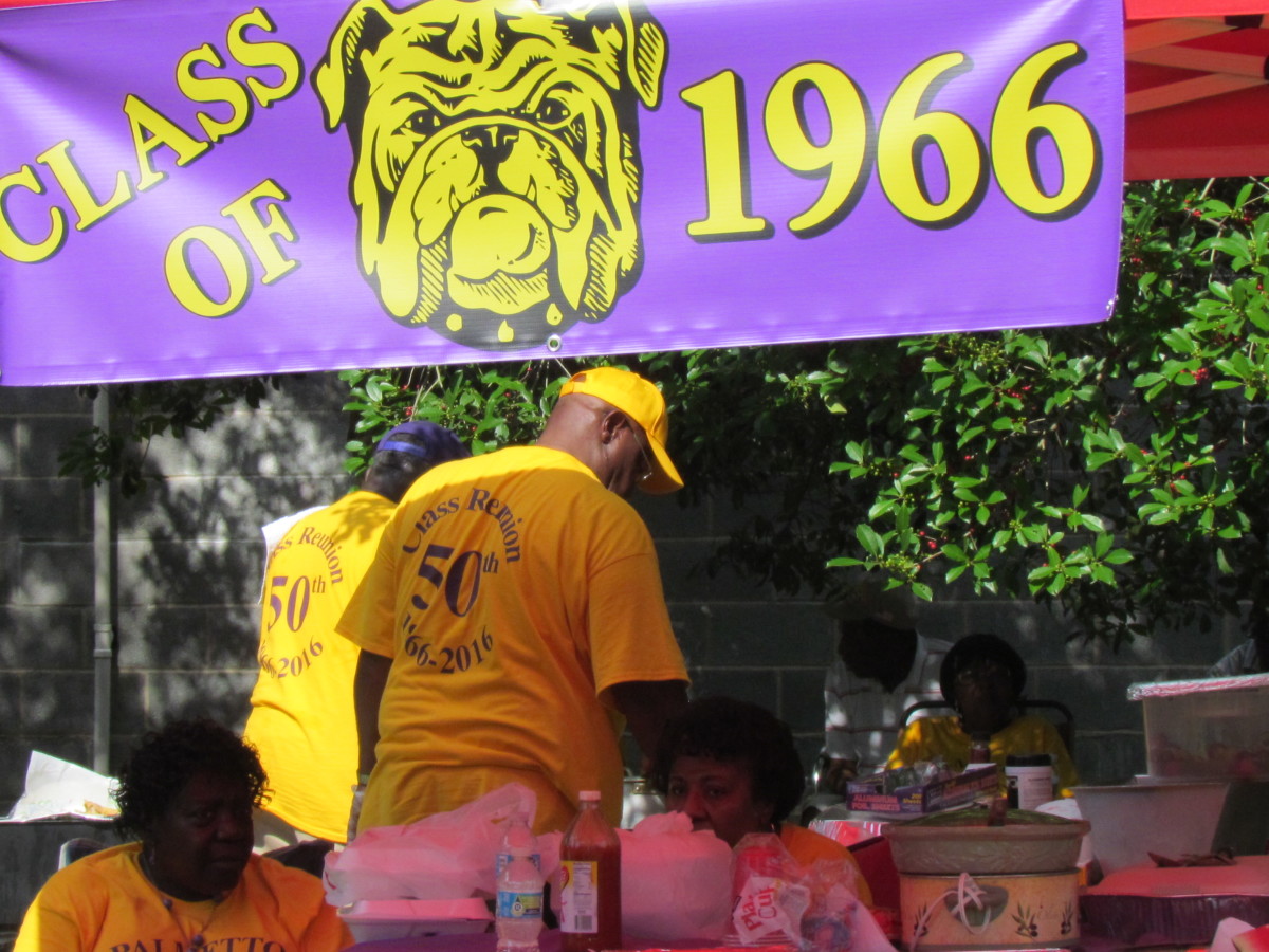 A banner displaying the 1966 Bulldogs which was the symbol for Palmetto High School during the 60's to 1971 when Palmetto was integrated with Mullins High School. 