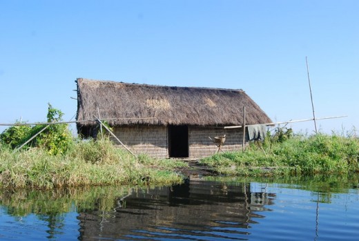 A house perched on the phumdi in Loktak Lake 