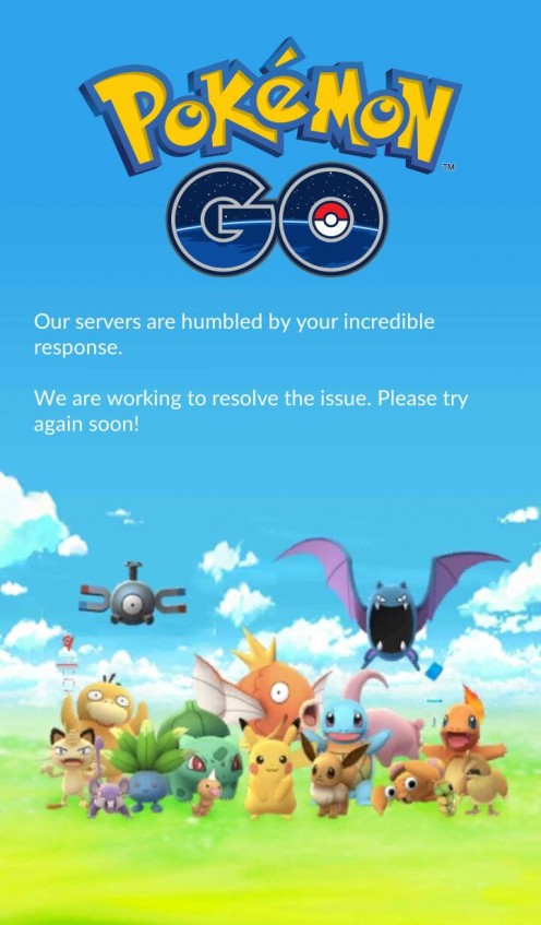Screenshot of the message that Niantic displays whenever Pokemon Go's server crashes.