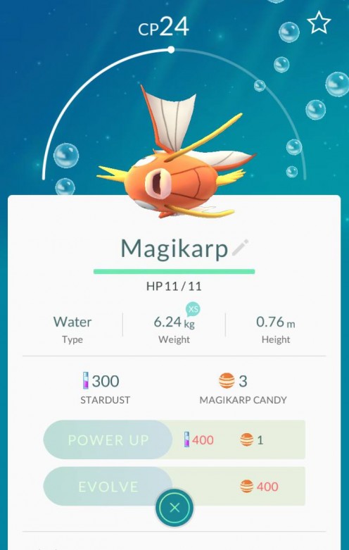 Screenschot of a Magikarp water type Pokemon.