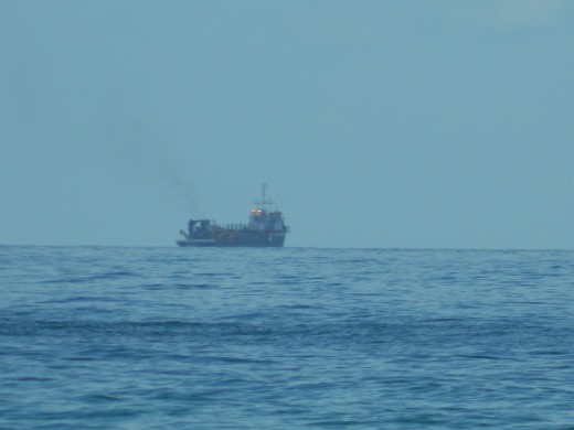 One of the freighters waiting on customs