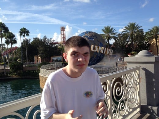 Alex Christmas Day at Universal Orlando Resort. He has emerald green eyes so it was a bit bright for my light eyed son.