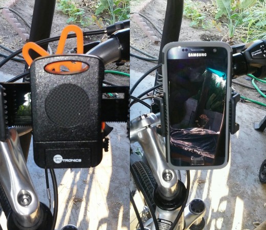 My son's Taotronics TT-SH013 cell phone bike mount. Left: Bike Mount without phone; Right: Bike mount with cell phone. 