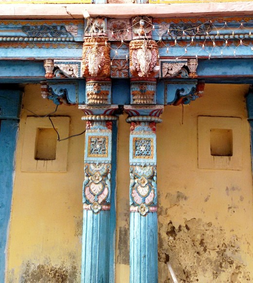 Decorated wooden pillars