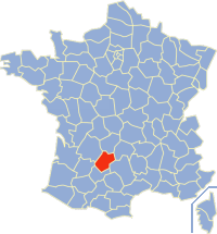 Map location of the Lot department of France, where Cahors is situated