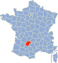 Map of the Lot department of France where Cahors is situated