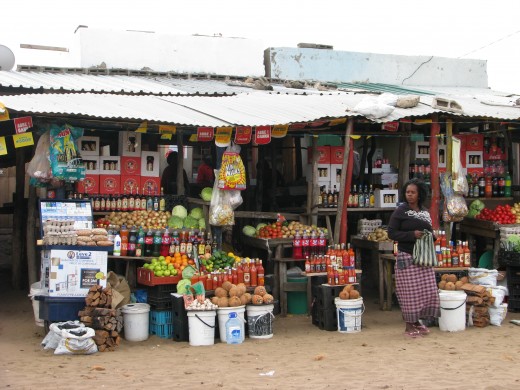 Typical market scene.  The peri peri sauce is unbelievably hot.