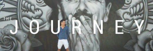 The Journey. Ryan Shannon in San Francisco, California in front of one of the many amazing murals in the Mission District.