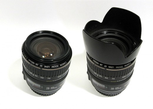 Canon lens with and without lens hood