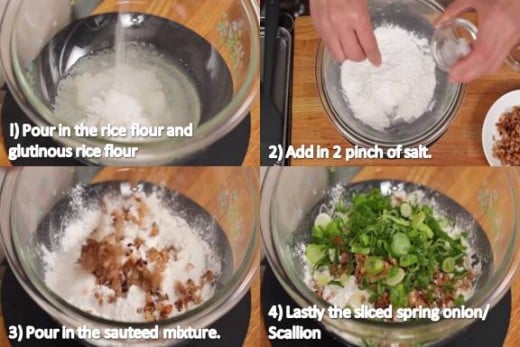 Mix the flour, radish, and the scallion