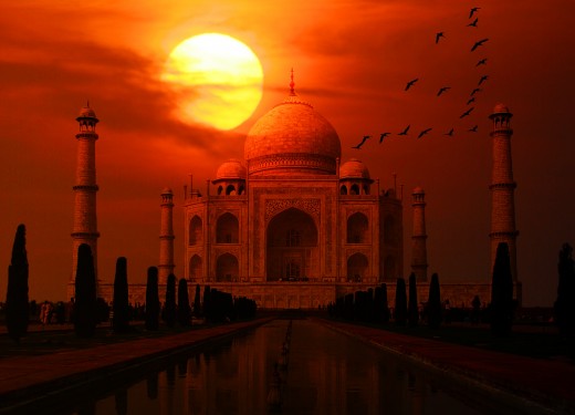 sunset at Taj Mahal in India