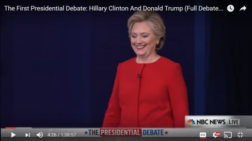 HRC moves her gaze downward and is no longer looking across the room.  DJT is not in this frame.