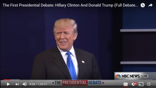 DJT appears to say "Thank you" to the audience.  HRC is not in this frame.  DJT's head remains upright. 