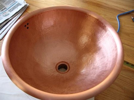 A hammered copper sink