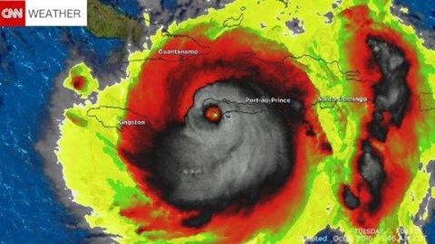 The creepy satellite photo was posted Tuesday by Weather Channel senior meteorologist Stu Ostro as the hurricane made landfall in Haiti.