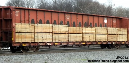 The lumber car being loaded for shipment.