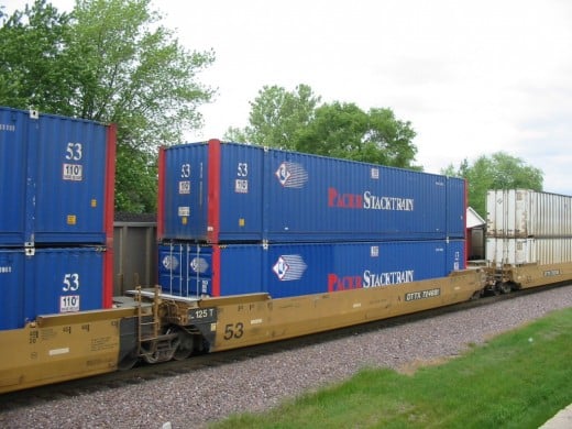 A double stack container train.