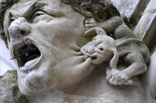 Gargoyle on west front at Salisbury Cathedral.