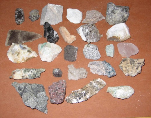 A collection of different rocks and minerals
