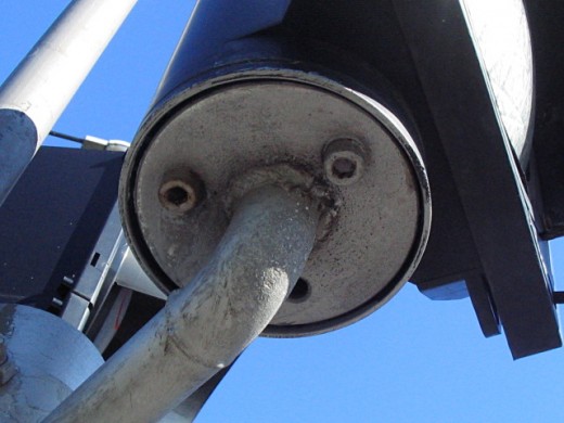 Example of visual pareidolia: a "face" can be seen on the fragment of the traffic lights suspension
