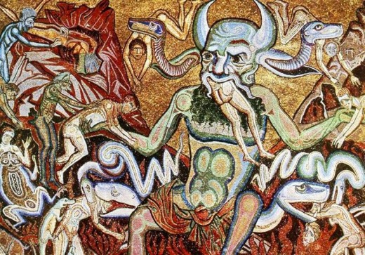The hell mosaic 13th century, Marcovaldo baptisterium, Florence, Italy 