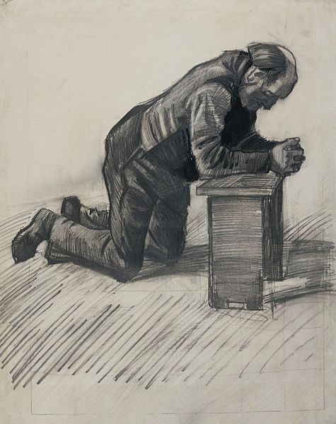 Old Man Praying  pencil drawing by  master artist,  Vincent van Gogh