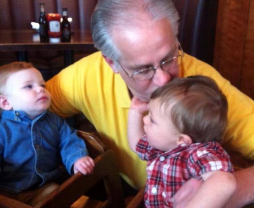 My husband with the 2 youngest of our 5 grandsons. He has always been a great Dad, but the love he has for the grandsons is a touching thing to see. 