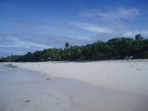 A view of the white beach in the island resort.