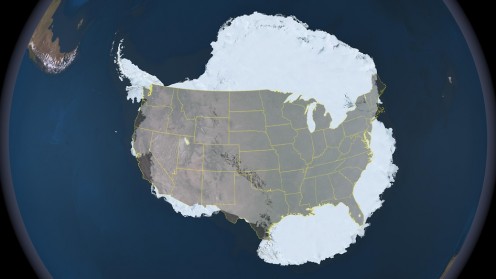 The vastness of Antarctica compared to the continental United States, shows just how much could be hidden beneath the ice.