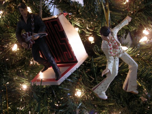 Elvis mania is clearly evident on the tree.  There are so many Elvis ornaments, that they could fill a small tree.