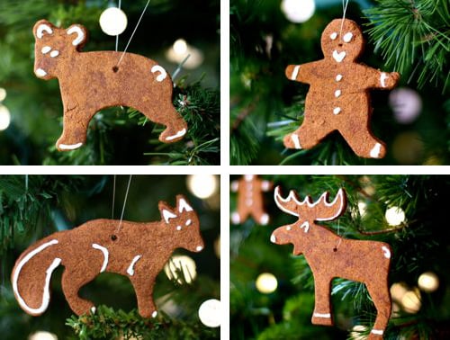 Animal cookie cutters make great ornaments when used with homemade cinnamon dough