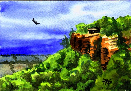 Barbara's Lookout (Mt. Petit Jean), 5" x 7" watercolor, Robert A. Sloan