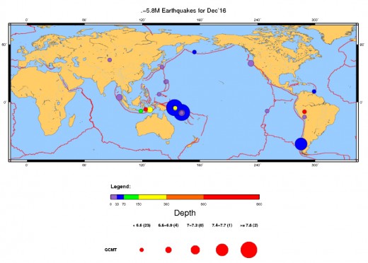 5.8M or larger seismic events for the months of October-December 2016, courtesy IRIS and GCMT.