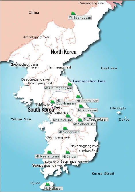 Map of North and South Korea