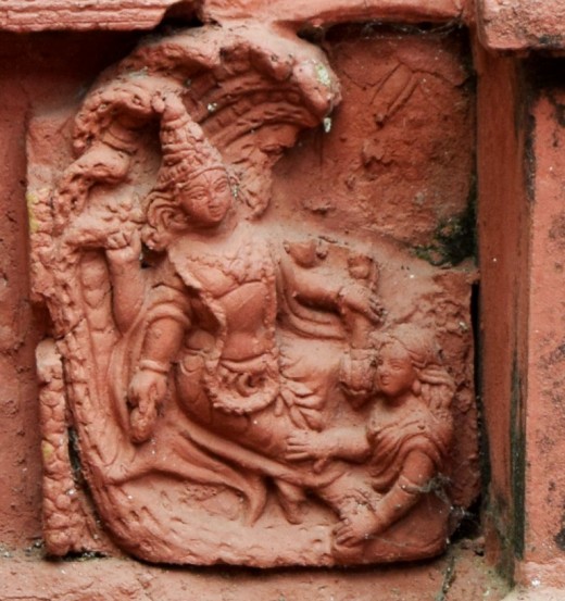 Lord Narayana with Goddess Lakshmi : Left base panel : Nandadulal Jiu ntemple, Gurap